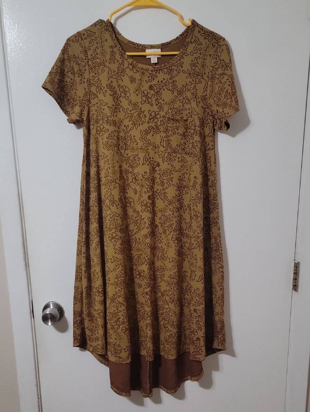 LuLaRoe Casual Short Sleeve Floral Swing Dress in Mustard Brown